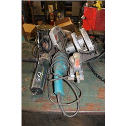 2 ANGLE GRINDERS, 2 SKILL SAWS & AIR SANDERS