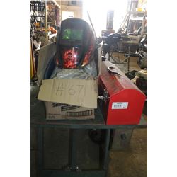 WELDING HELMET, SHIELDS & RED TOOLBOX