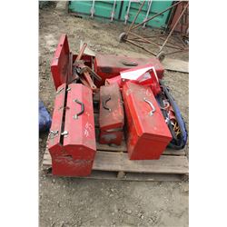 1 PALLET C/W TOOLBOXES, PIPE WRENCHES & CAUTION FLAGS