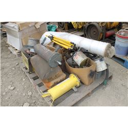 2 AIR POTS, ROLL OF POLY, AIR FITTINGS & RED TOOLBOX