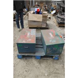 2 GREEN BOXES C/W CHAIN SAW ACCESSORIES