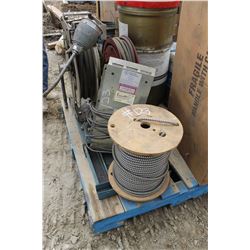 BLACK TOOLBOX APPROX. 3' X 18", ROLL OF LOOMEX & FIXTURE