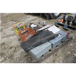 PALLET OF ELECTRICAL, HEAVY NUTS, SUPER WINCH, DURAFOAM & TRAILER HITCH
