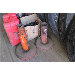 PIPE CONNECTORS, 6 PAILS OF RANDOM BOLTS, PIPE FLANGES, TOOLBOX, 2 YELLOW CHAIN BOOMERS