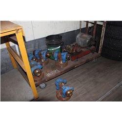ELECTRIC MOTOR, 2 - YELLOW & WHITE CARTS, PUMP, & 5 VALVES