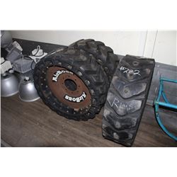 3 - SOLID 8 HOLE TIRES & RIMS (10 - 16.5'S) (ALL FOR ONE MONEY)