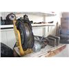 Image 6 : PRESS DRILL, CORDS, COVERALLS, WHITE CABINET & HOSE REEL