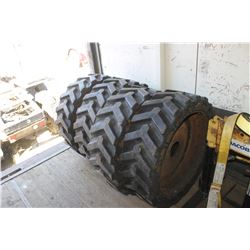 4 - 10 X 16.5 X 6 HOLE SOLID TIRES C/W RIMS (ALL FOR ONE MONEY)