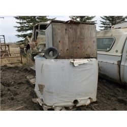 PALLET BOX FULL OF 11 X 4.00 (5 TIRES), BANDSAW BLADES