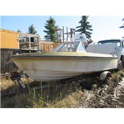 APPROX. 17' GLASPAR BOAT & CALKINS TRAILER (NO TIRES)