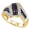 Image 1 : Round Black Color Enhanced Diamond Cluster Ring 1/2 Cttw 10kt Yellow Gold