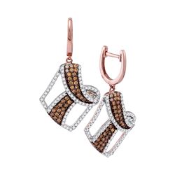 Round Brown Diamond Dangle Earrings 1-3/4 Cttw 10kt Rose Gold