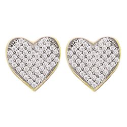 Diamond Heart Cluster Screwback Earrings 1/10 Cttw 10kt Yellow Gold