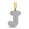Image 1 : Mens Diamond Letter J Bubble Initial Charm Pendant 1.00 Cttw 10kt Yellow Gold