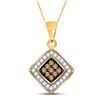 Image 1 : Round Brown Diamond Square Pendant 1/4 Cttw 10kt Yellow Gold