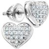 Image 1 : Diamond Heart Cluster Screwback Earrings 1/4 Cttw 10kt White Gold