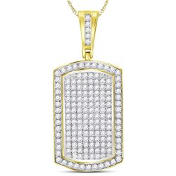Mens Diamond Dog Tag Charm Pendant 2.00 Cttw 10kt Yellow Gold