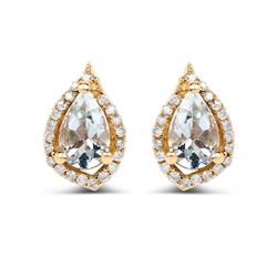 0.83 ctw Aquamarine & White Diamond Earrings 14K Yellow Gold - REF-35Y2N