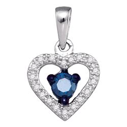 Round Blue Color Enhanced Diamond Solitaire Heart Pendant 1/4 Cttw 10kt White Gold