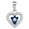 Image 1 : Round Blue Color Enhanced Diamond Solitaire Heart Pendant 1/4 Cttw 10kt White Gold