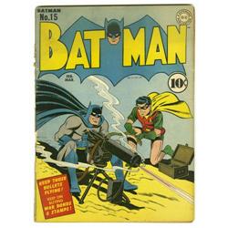 Batman #15 (DC, 1943) Condition: GD. New costume for Ca Batman #15 (DC, 1943) Condition: GD.