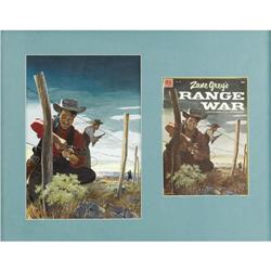 Four Color #555 Zane Grey Range War Cover Original Art Hank Hartman - Four Color #555 Zane Grey's Ra