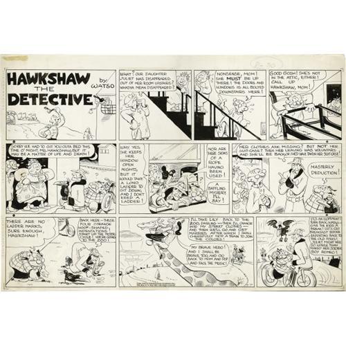 Gus Mager Hawkshaw Detective Sunday Comic Strip Art Gus Mager