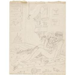 Bill Ward "Hippies" Gag Preliminary Sketch Original Art Bill Ward "Hippies" Gag Preliminary Sketch O
