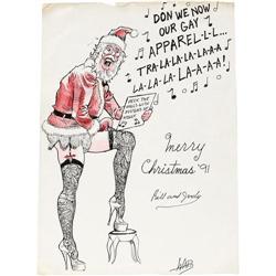 Bill Ward Handmade Illustrated Holiday Cards (1991). Tw Bill Ward Handmade Illustrated Holiday Cards