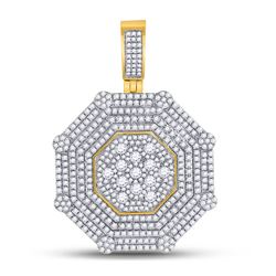 Mens Diamond Octagon Cluster Charm Pendant 3-7/8 Cttw 10kt Yellow Gold