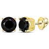 Image 1 : Unisex Round Black Color Enhanced Diamond Solitaire Earrings 3.00 Cttw 10kt Yellow Gold