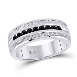 Mens Round Black Color Enhanced Diamond Wedding Band Ring 1/2 Cttw 10kt White Gold