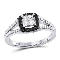 Round Black Color Enhanced Diamond Cluster Ring 1/2 Cttw 10kt White Gold