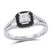 Image 1 : Round Black Color Enhanced Diamond Cluster Ring 1/2 Cttw 10kt White Gold