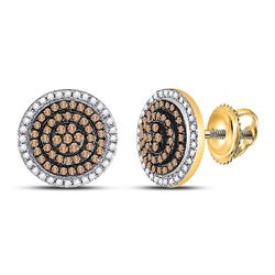 Round Brown Diamond Concentric Cluster Earrings 1/2 Cttw 10kt Yellow Gold