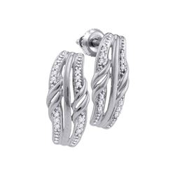Diamond Rectangle Cluster Stud Earrings 1/12 Cttw 10kt White Gold