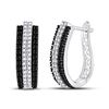 Image 1 : Round Black Color Enhanced Diamond Triple Row Vertical Stripe Hoop Earrings 1.00 Cttw 14kt White Gol