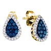 Image 1 : Round Blue Color Enhanced Diamond Teardrop Cluster Earrings 1/2 Cttw 10kt Yellow Gold