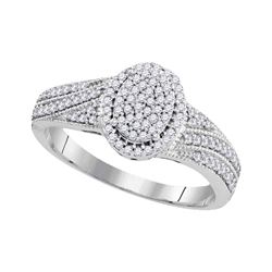 Diamond Oval Cluster Bridal Wedding Engagement Ring 1/3 Cttw 10kt White Gold