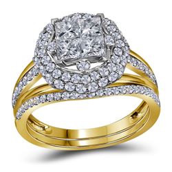 Diamond Bridal Wedding Engagement Ring Band Set 1-1/2 Cttw 14kt Yellow Gold
