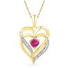 Image 1 : Round Lab-Created Pink Sapphire Double Heart Pendant .01 Cttw 10kt Yellow Gold