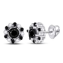 Round Black Color Enhanced Diamond Stud Earrings 1.00 Cttw 10kt White Gold