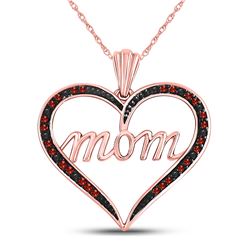 Red Color Enhanced Diamond Mom Heart Mother's Day Pendant 1/12 Cttw 10k Rose Gold