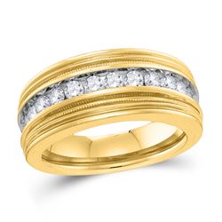 Mens Diamond Milgrain Wedding Band Ring 1.00 Cttw 10kt Yellow Gold