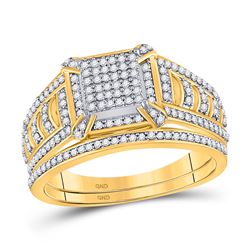 Diamond Square Cluster Bridal Wedding Engagement Ring Band Set 1/2 Cttw 10kt Yellow Gold