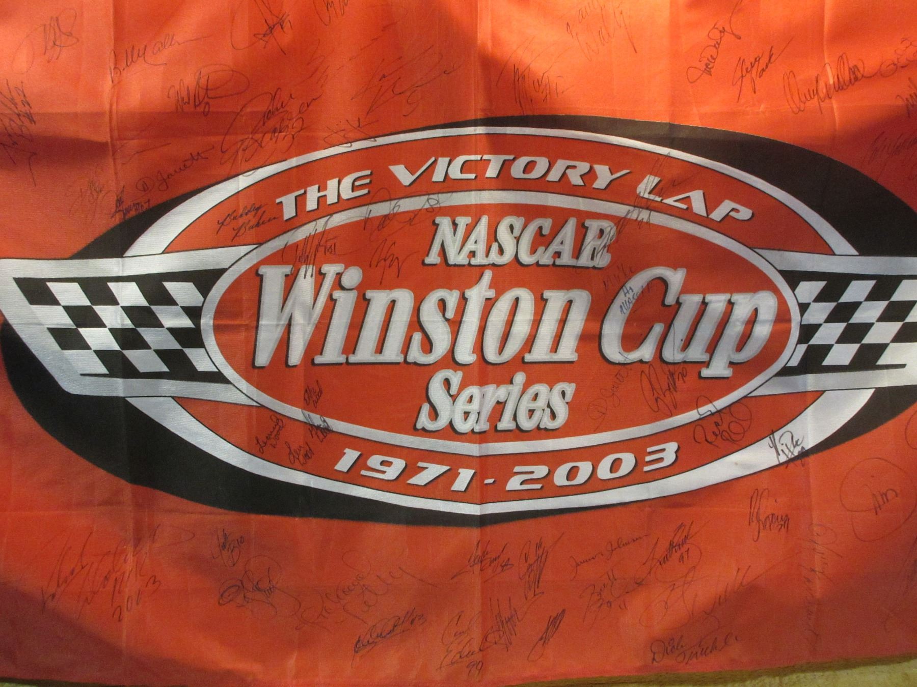 Signed Nascar Winston Cup Series Banner 73 Signatures 61" X 32