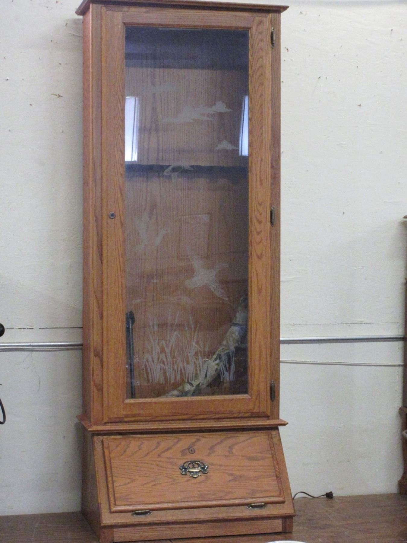 Gun Door and Drawer Etched Glass Key 68"H X 26"W X 19"D