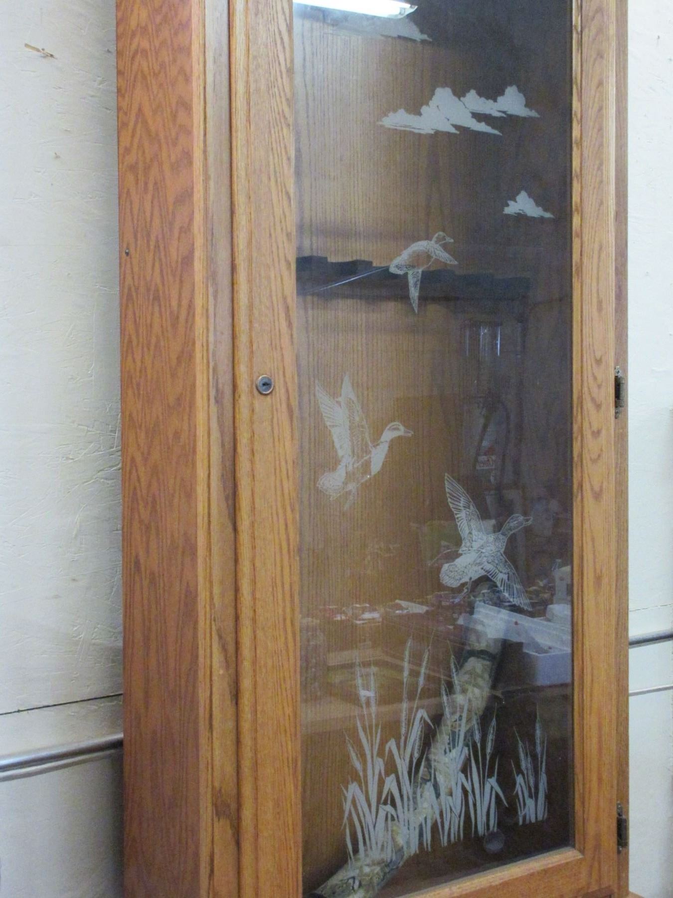 Gun Door and Drawer Etched Glass Key 68"H X 26"W X 19"D