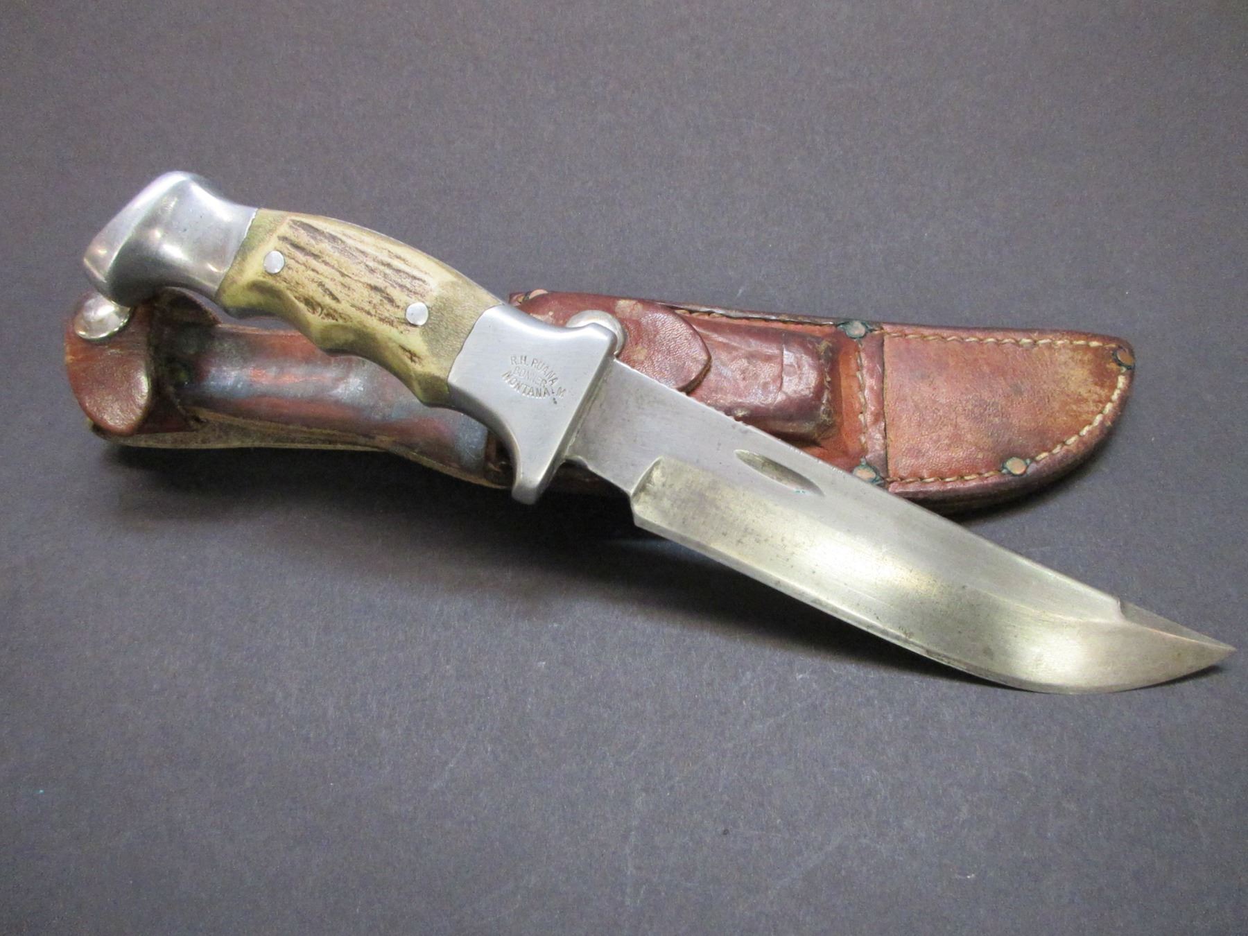 Marked RH Ruana Bonner Montana Knife M Stamp Original Sheath With
