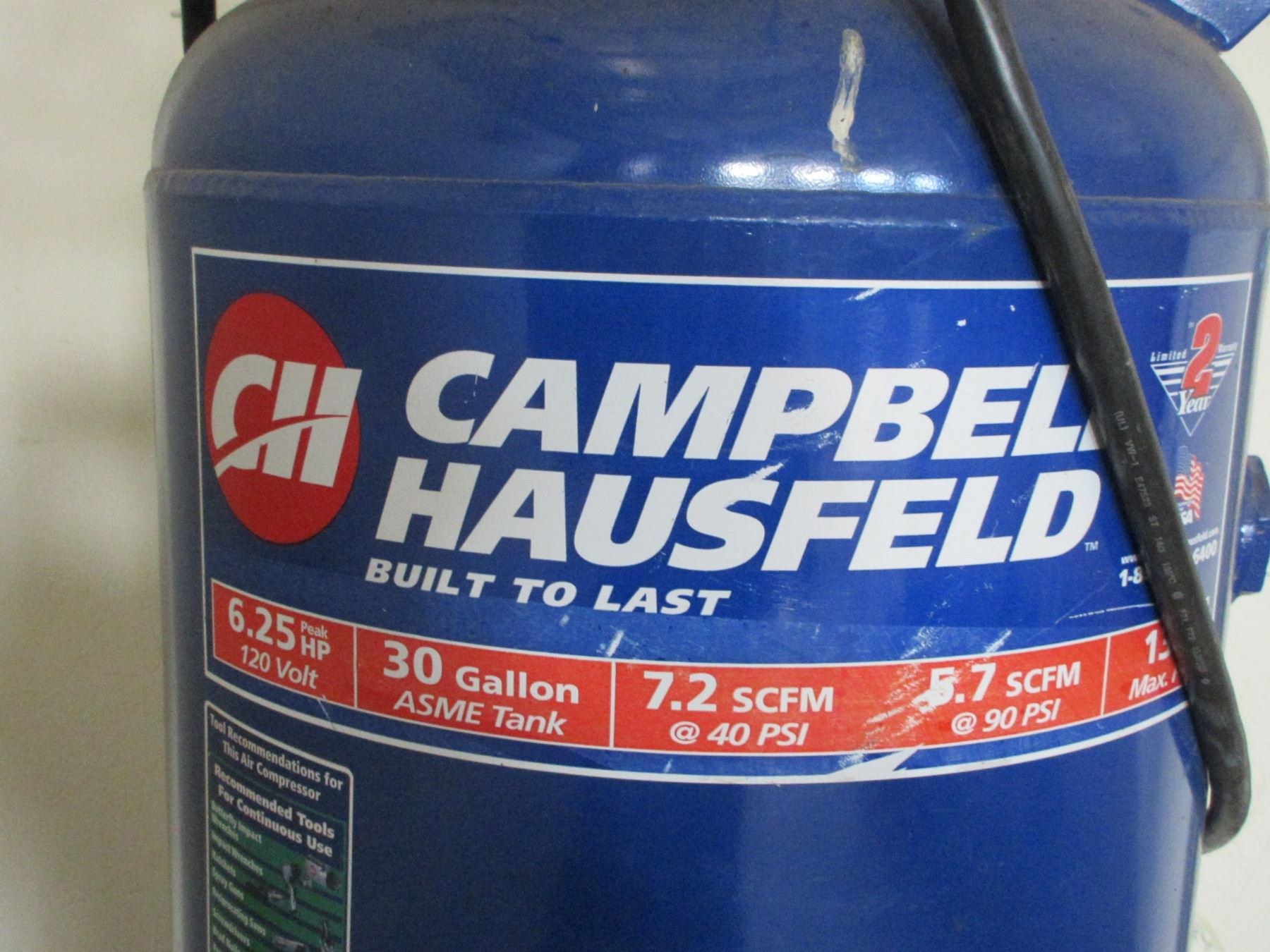 Campbell Hausfield 30 Gallon Upright Air Compressor 6.25 HP 130PSI